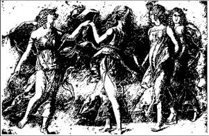 Четыре танцующие нимфы. Рисунок Андреа Мантеньи. 1497